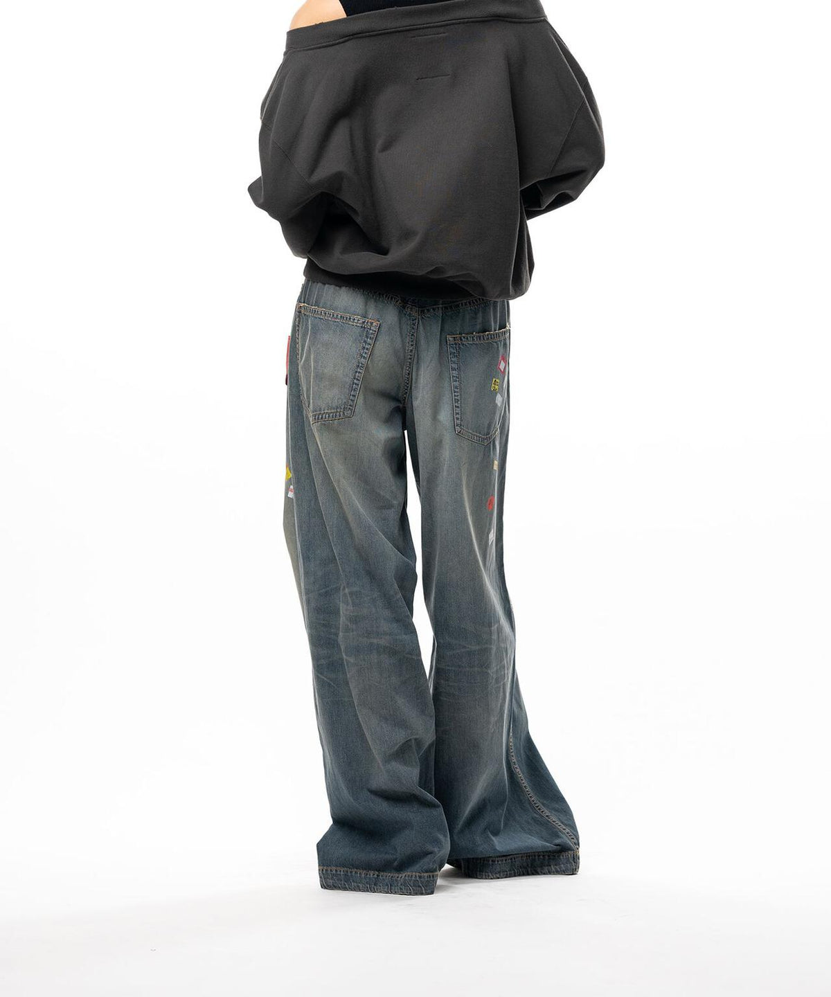 Maison MIHARAYASUHIRO/PRICE STICKER PRINTED WIDE DENIM PANTS