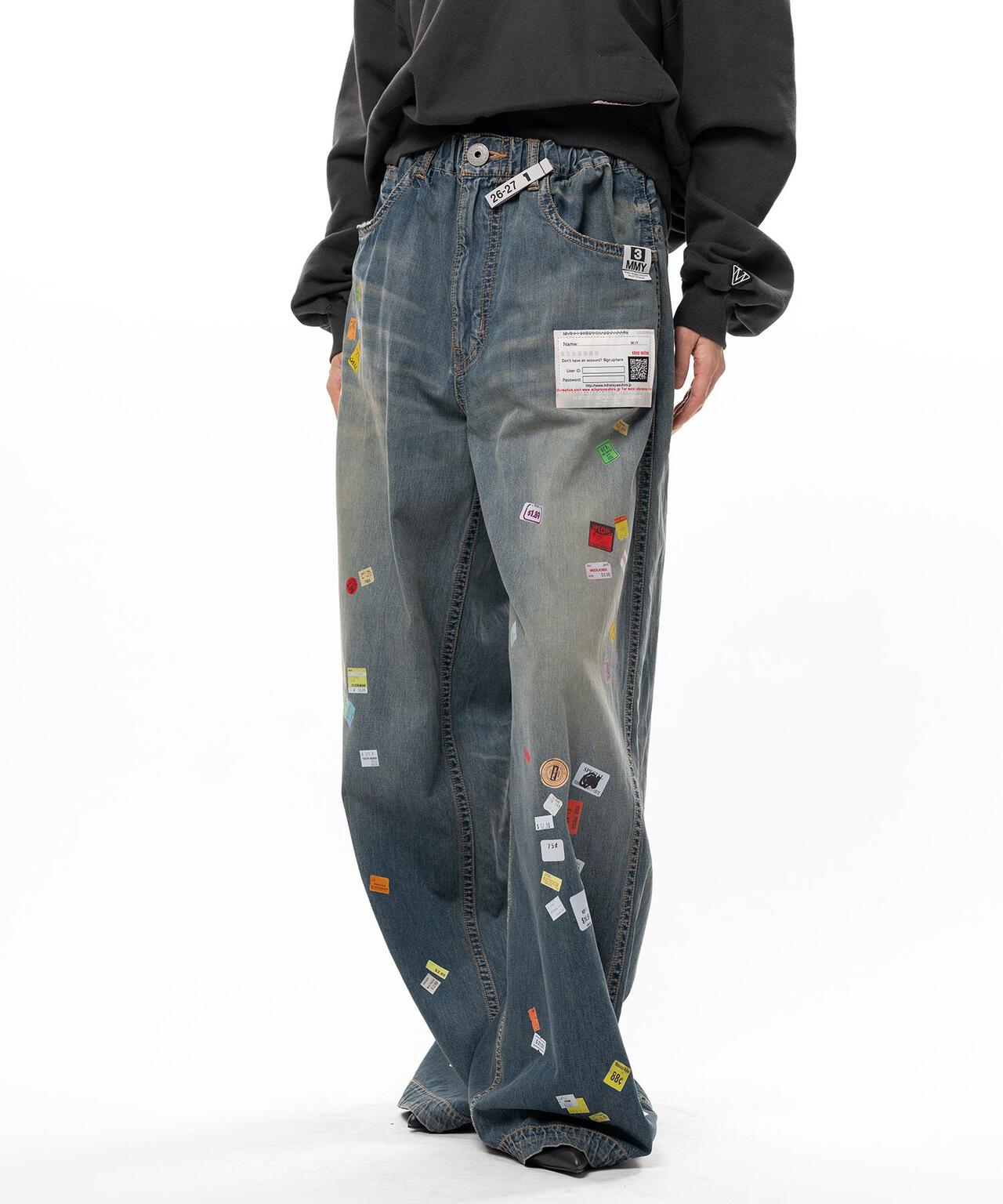 Maison MIHARAYASUHIRO/PRICE STICKER PRINTED WIDE DENIM PANTS