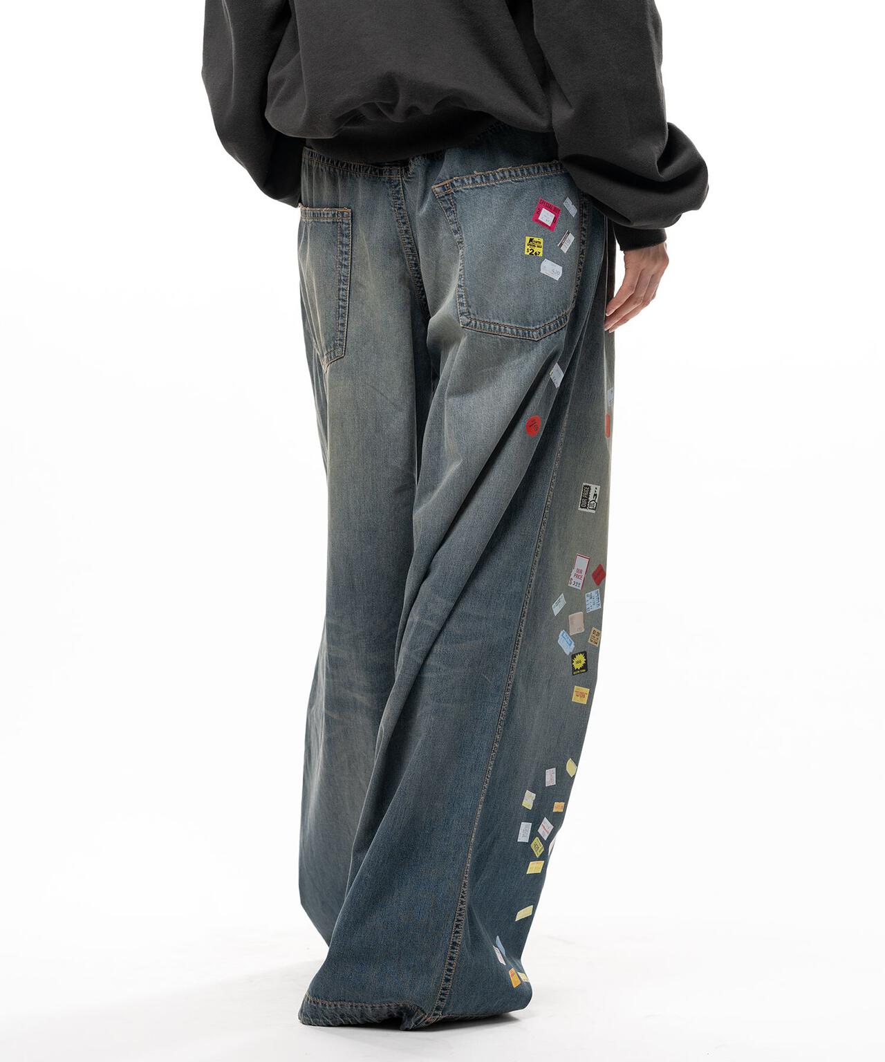 Maison MIHARAYASUHIRO/PRICE STICKER PRINTED WIDE DENIM PANTS