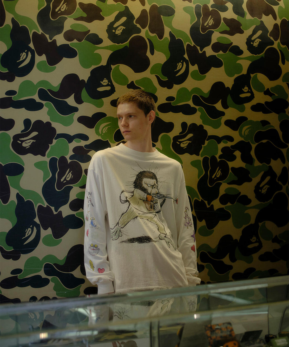 SAINT MICHAEL/セント マイケル/BAPE_LS T-SHIRT/RUNNING/WHITE