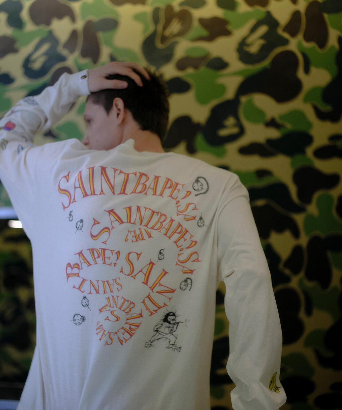 SAINT MICHAEL/セント マイケル/BAPE_LS T-SHIRT/RUNNING/WHITE