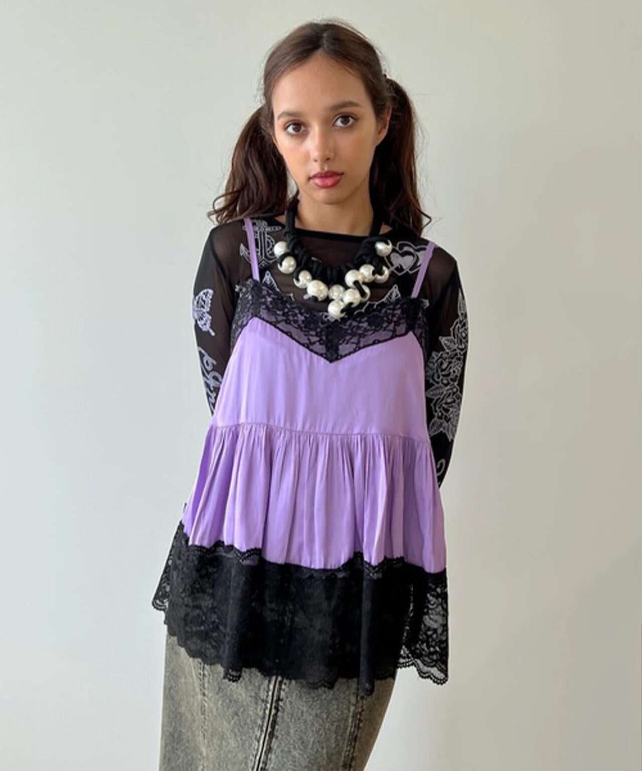 anna sui nyc/アナ スイ エヌワイシー/レースサテンキャミソール