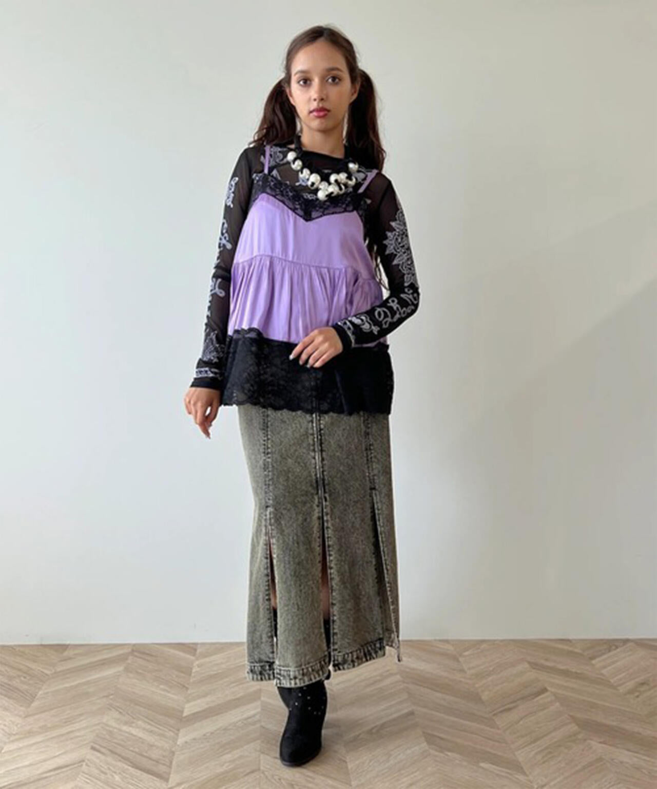 anna sui nyc/アナ スイ エヌワイシー/レースサテンキャミソール