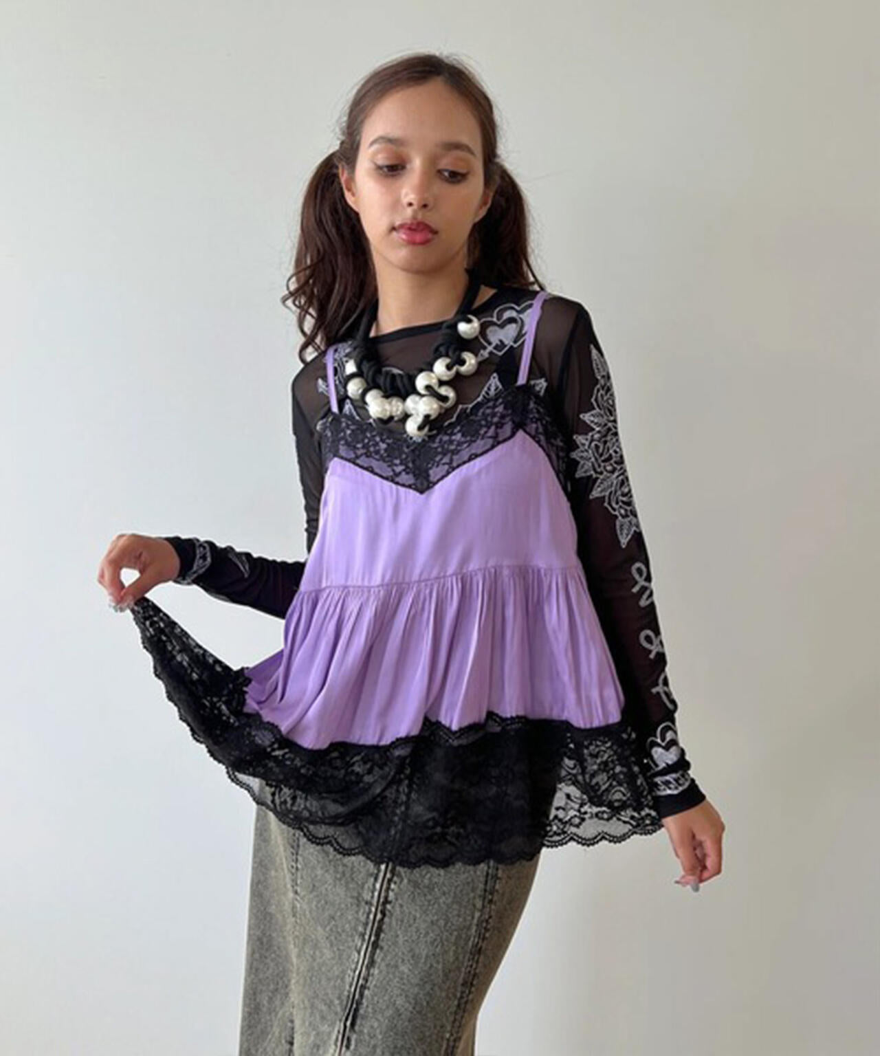 anna sui nyc/アナ スイ エヌワイシー/レースサテンキャミソール