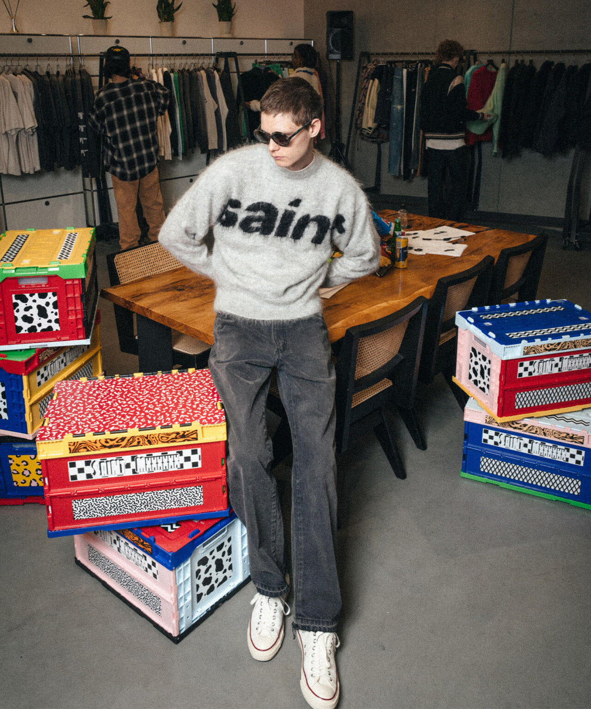 SAINT MICHAEL/セントマイケル/MOHAIR CREW KNIT/SAINT/GRAY