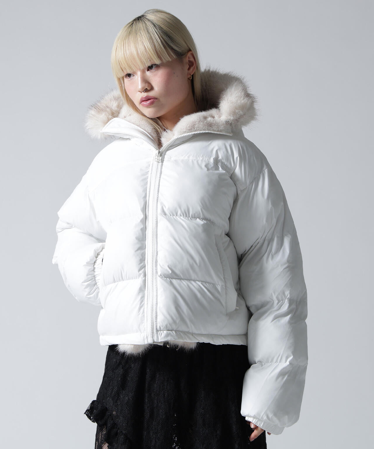 ロージーモンスター　フーディーバルーンマルチジャケット　撥水コート　白 FR(13)NDS/フレンズ/NYLON FUR HOOD BLOUSON | ROYAL FLASH（ロイヤル