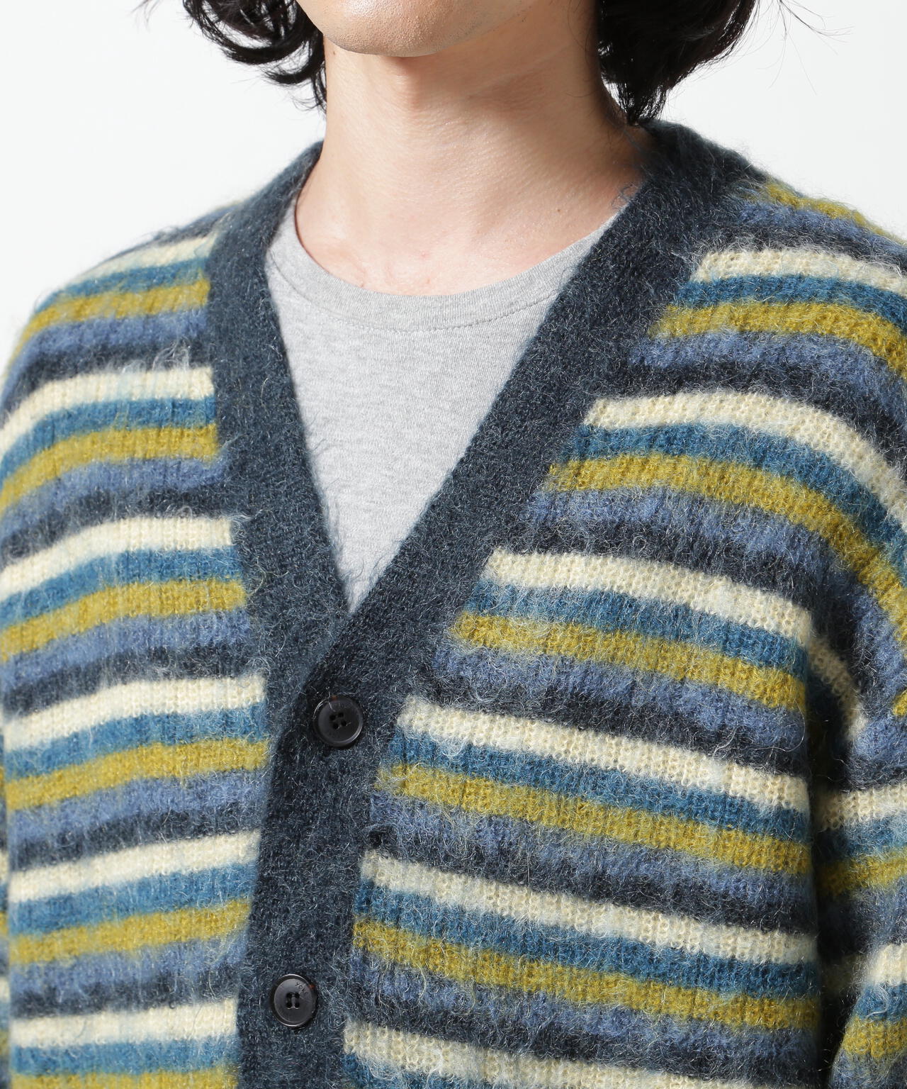 未使用YOKE モヘアボーダーVネックカーディガン 記念限定モデル YOKE - 【残りわずか】Mohair Border V Neck Zip Cardigan