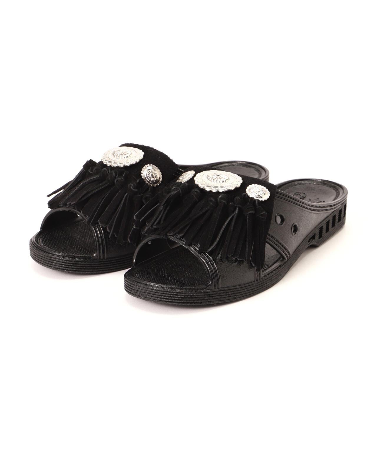 BENCH BITサンダル ベンサン コラボ 別注 フリンジ 黒 23cm BENCH/ベンチ/BENSAN-D SUEDE FRINGE CONCHO/ベンサンスエードフリンジ