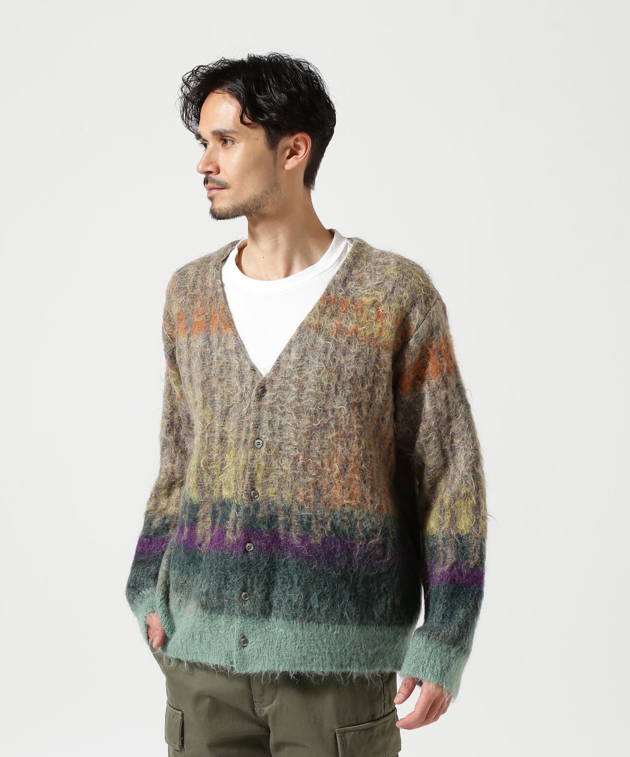 YOKE/ヨーク/KID MOHAIR WOOL BRUSHED TREE JAQUARD CARDIGAN