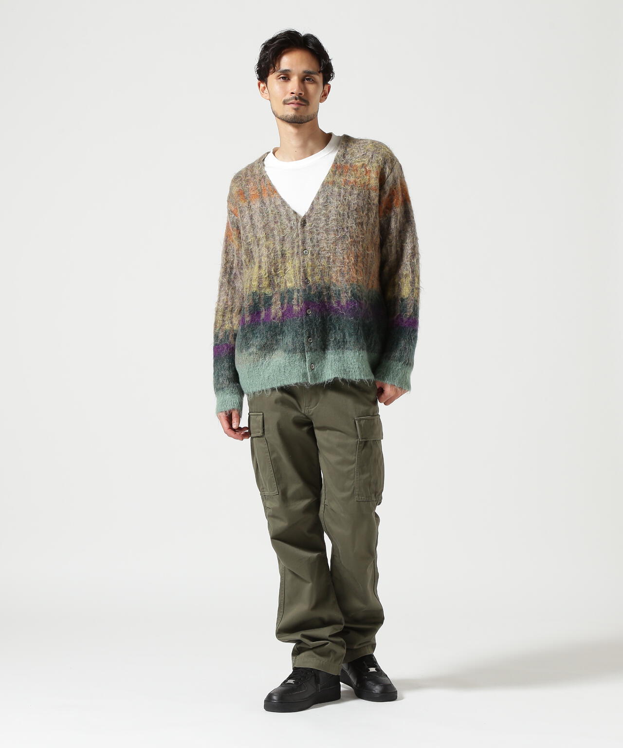 YOKE/ヨーク/KID MOHAIR WOOL BRUSHED TREE JAQUARD CARDIGAN