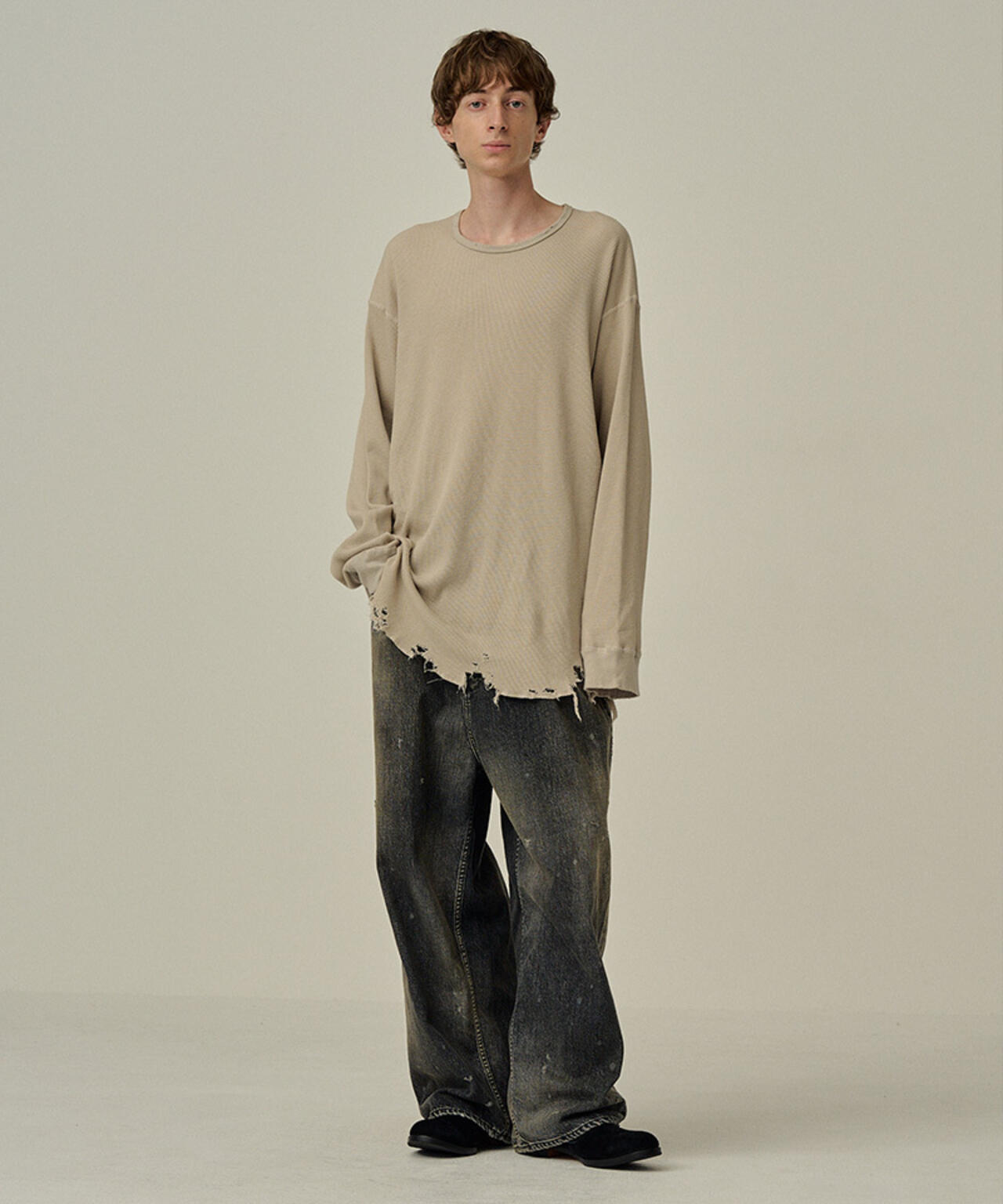 ANCELLM/アンセルム/DAMAGE WAFFLE CREW LS T