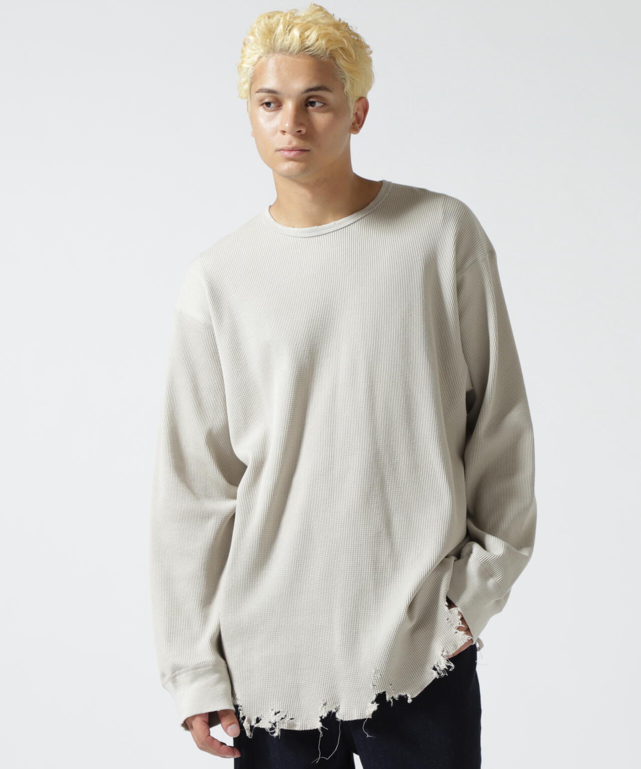 ANCELLM/アンセルム/DAMAGE WAFFLE CREW LS T