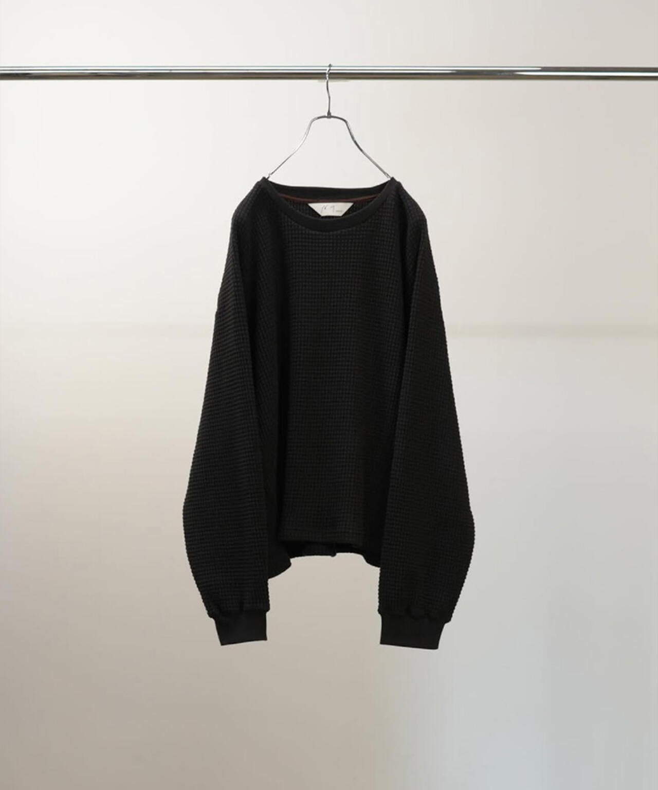 トップス 25aw ANCELLMHEAVY WAFFLE OVER LS BLACK ANCELLM - DAMAGE HEAVY WAFFLE OVERSIZED LS T-SHIRT/BLACK