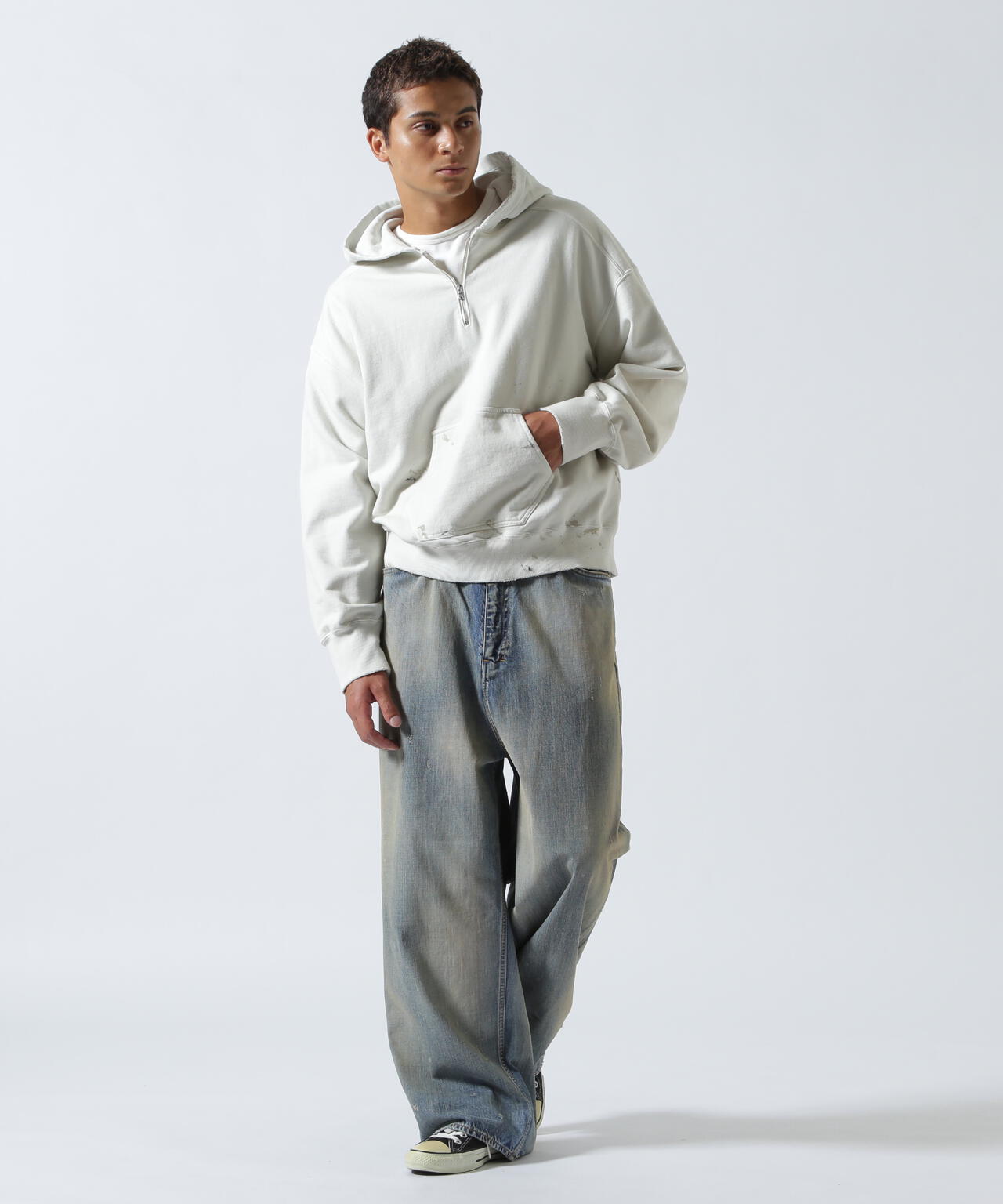 25awアンセルムANCELLM HALF ZIP HOODIE GRAY 2 ANCELLM》 ⁡ 24AW New Delivery ANC-CT44 CRASH ZIP HOODIE