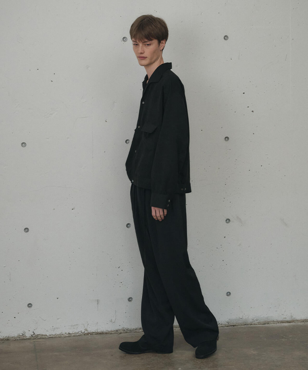 ANCELLM アンセルム ボトムス 1 ブラック メンズ ANCELLM/アンセルム/VEGAN SUEDE OPEN COLLAR SHIRT/ANC-SH93 | GARDEN