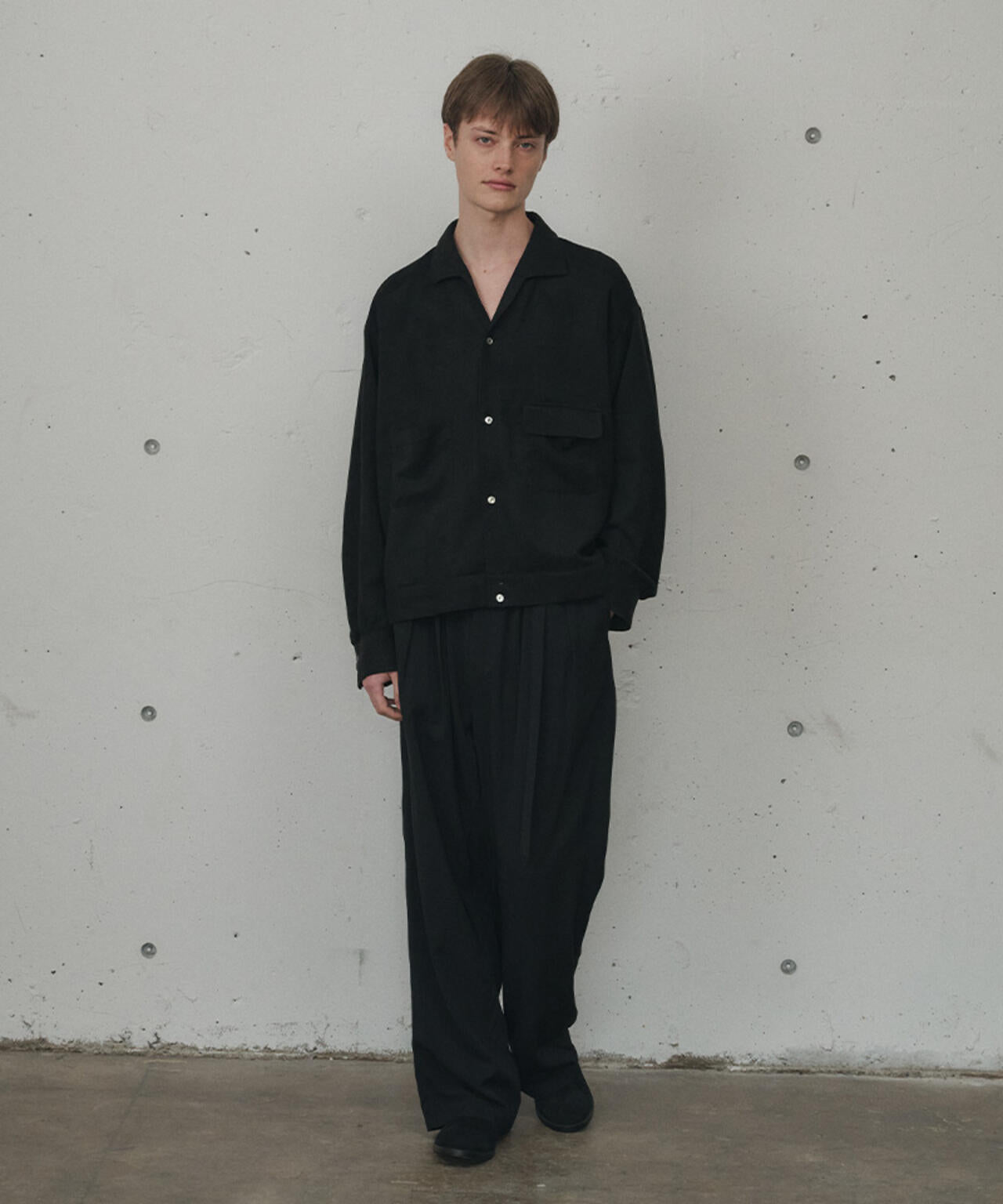 【アンセルム】ANCELLM 貴重セットアップ紺ネイビー 上下ともにサイズ1 ANCELLM/アンセルム/VEGAN SUEDE OPEN COLLAR SHIRT/ANC-SH93 | GARDEN