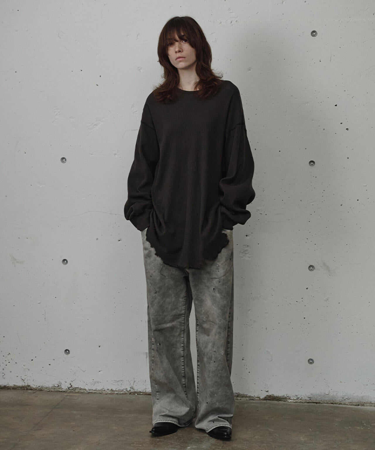 ANCELLM/アンセルム/DAMAGE WAFFLE CREW LS/ANC-STD-CT03