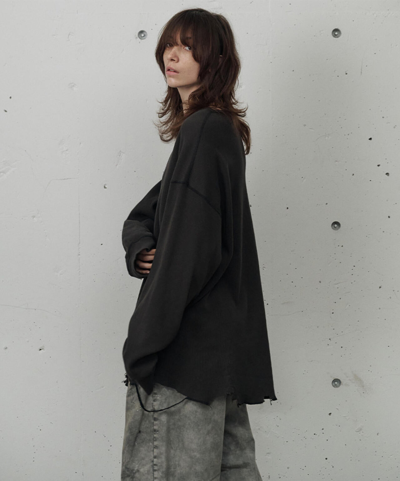 ANCELLM/アンセルム/DAMAGE WAFFLE CREW LS/ANC-STD-CT03 | GARDEN