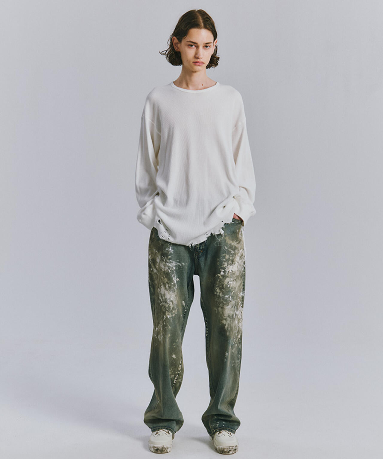 ANCELLM/アンセルム/DAMAGE WAFFLE CREW LS/ANC-STD-CT02 | GARDEN