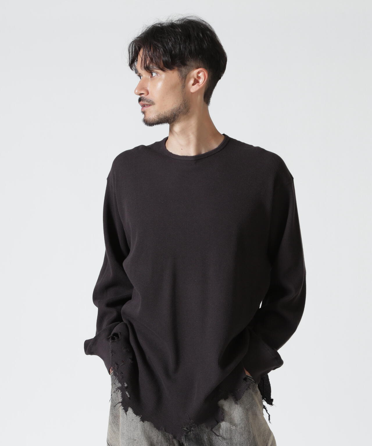 ANCELLM/アンセルム/DAMAGE WAFFLE CREW LS/ANC-STD-CT02 | GARDEN