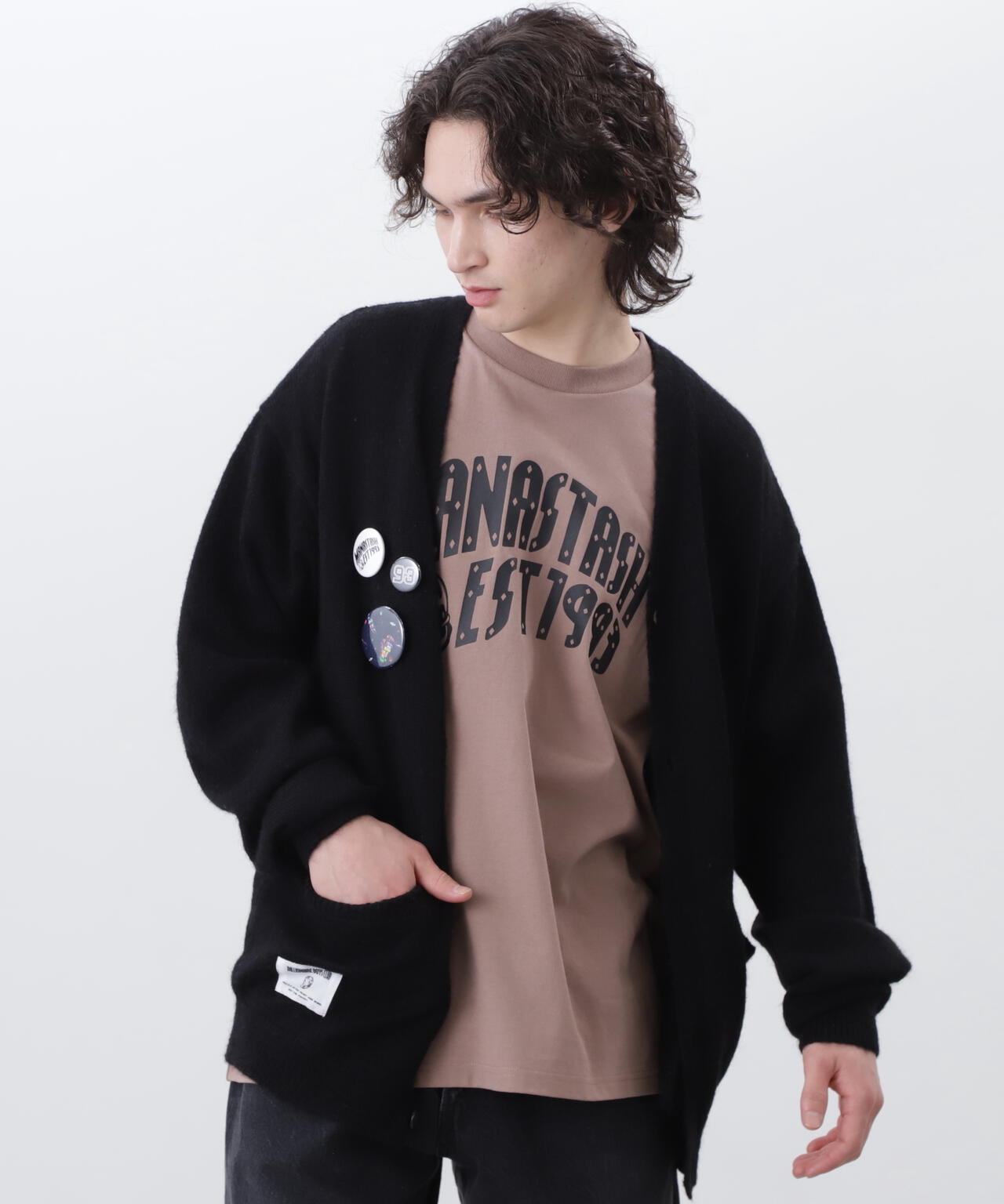 MANASTASH / モヘア混紡 カーディガン L ブラック BILLIONAIRE BOYS CLUB/MOHAIR CARDIGAN WITH BADGE | MANASTASH（マナ