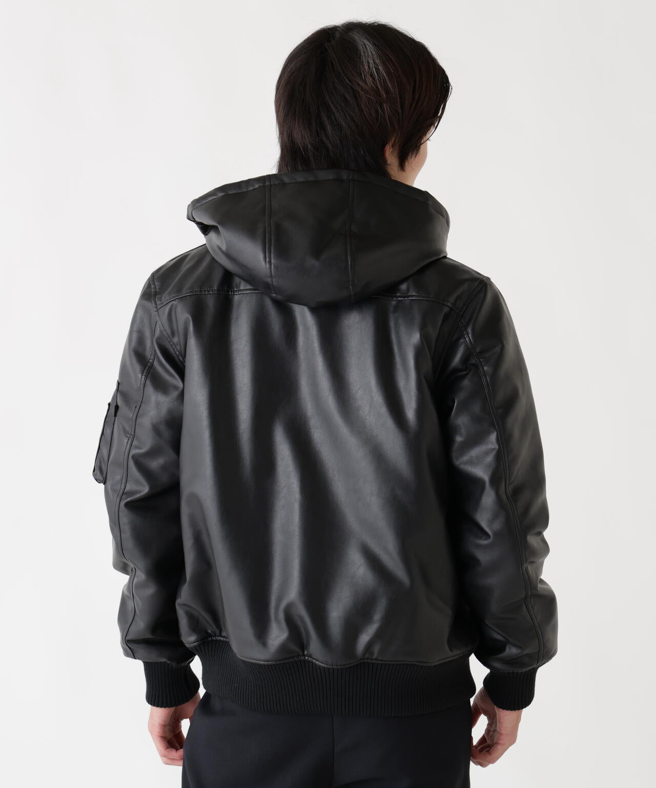FAUX LEATHER HOODED RIB FLIGHT JACKET | Alpha Industries