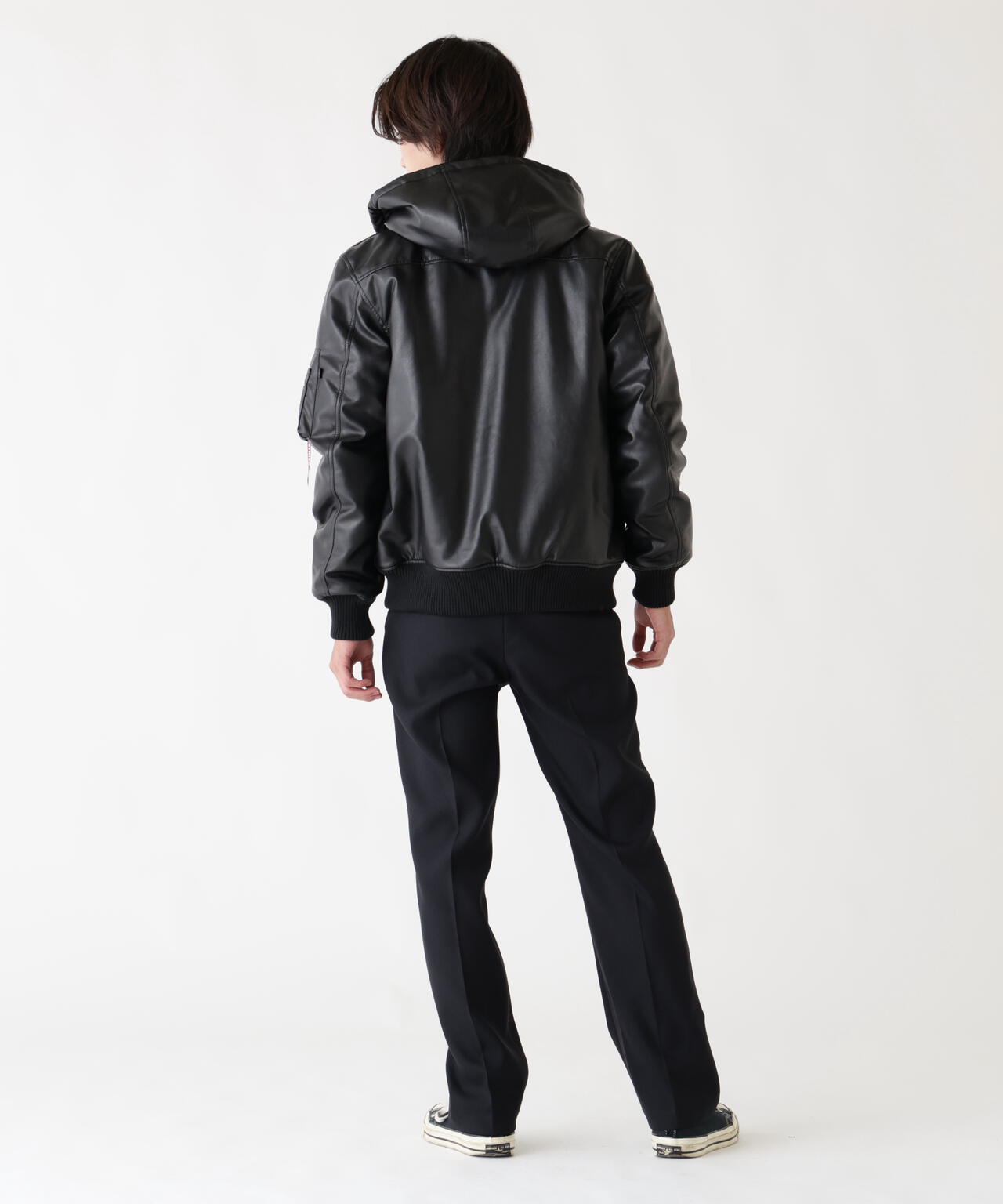 FAUX LEATHER HOODED RIB FLIGHT JACKET | Alpha Industries（アルファ