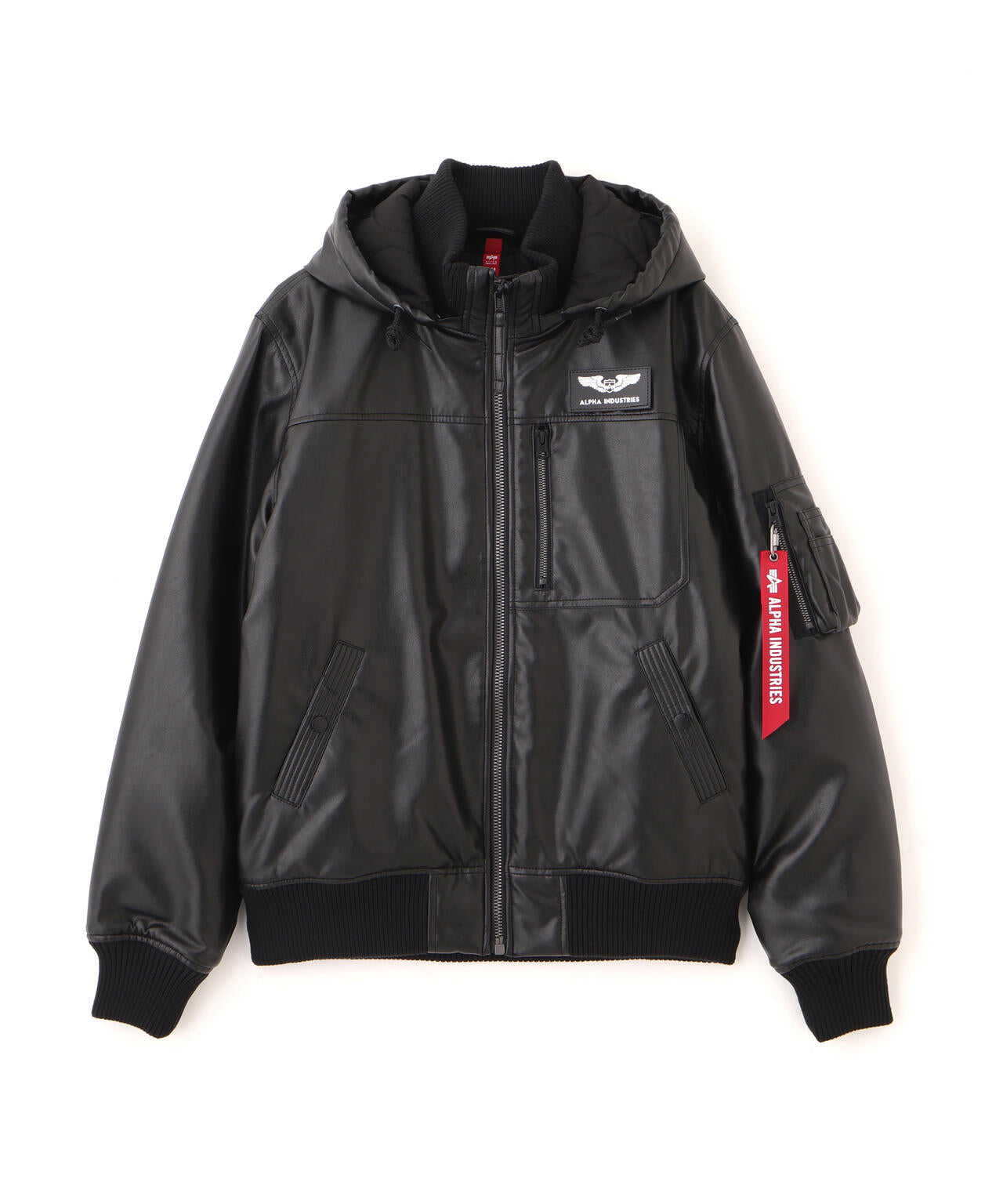 FAUX LEATHER HOODED RIB FLIGHT JACKET | Alpha Industries（アルファ