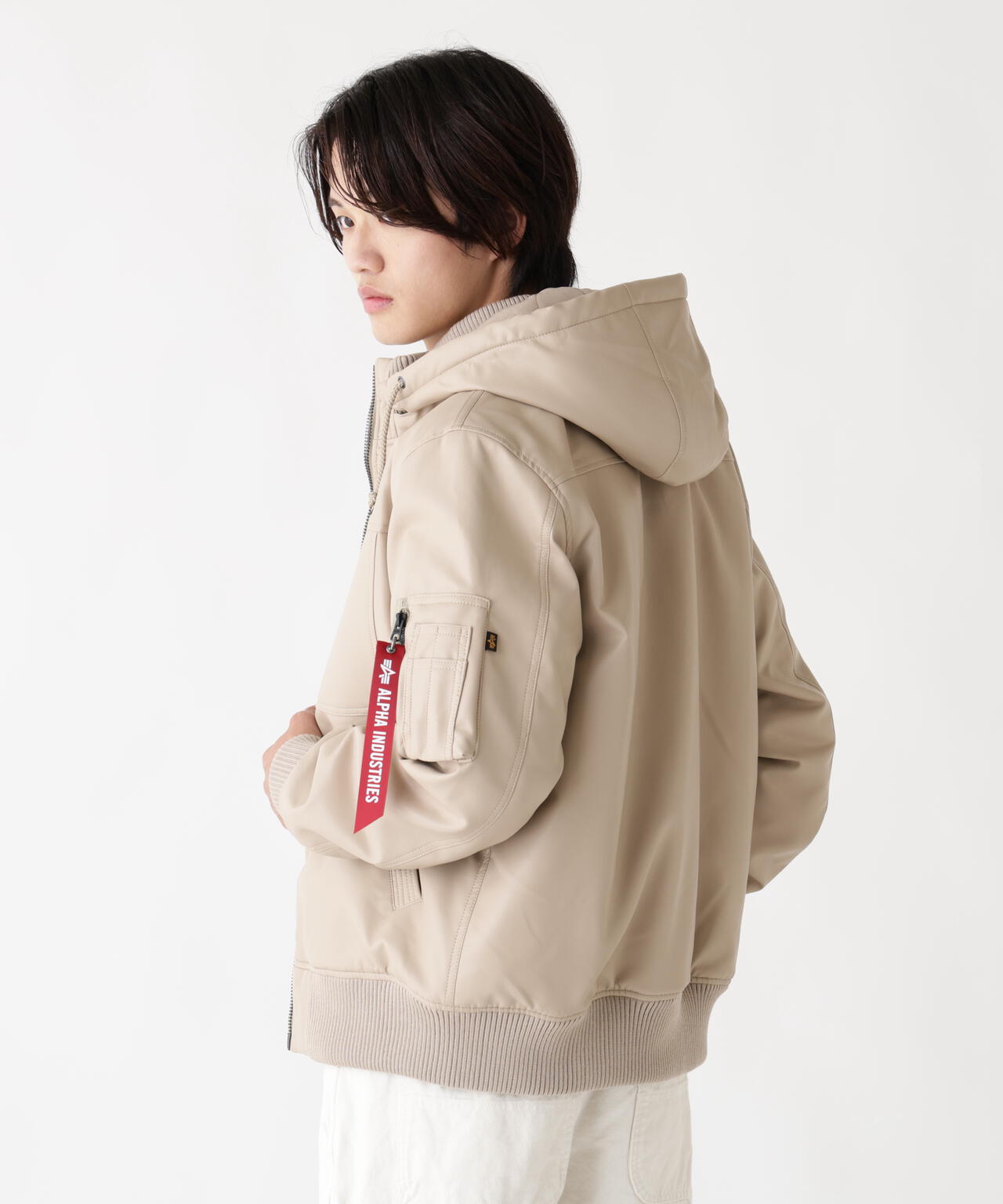 FAUX LEATHER HOODED RIB FLIGHT JACKET