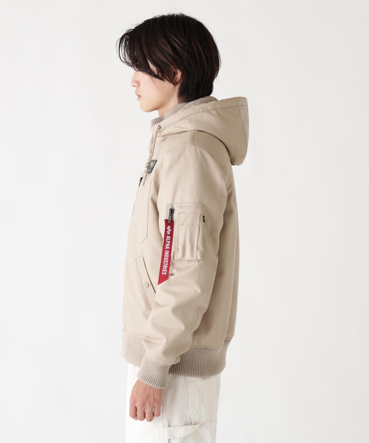 FAUX LEATHER HOODED RIB FLIGHT JACKET