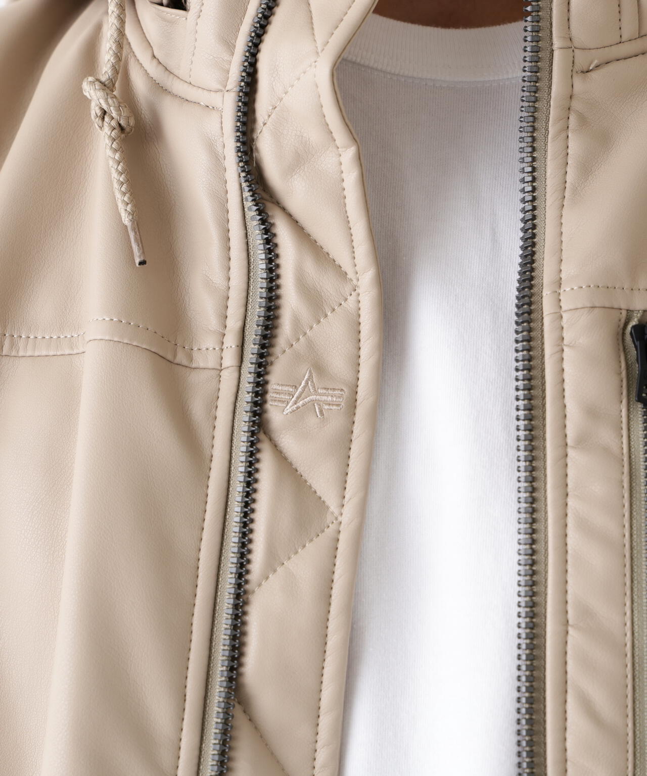 FAUX LEATHER HOODED RIB FLIGHT JACKET | Alpha Industries（アルファ