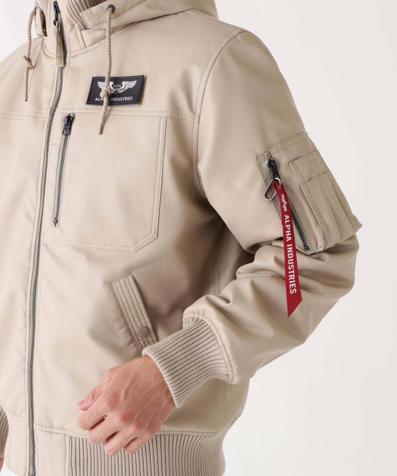 FAUX LEATHER HOODED RIB FLIGHT JACKET | Alpha Industries