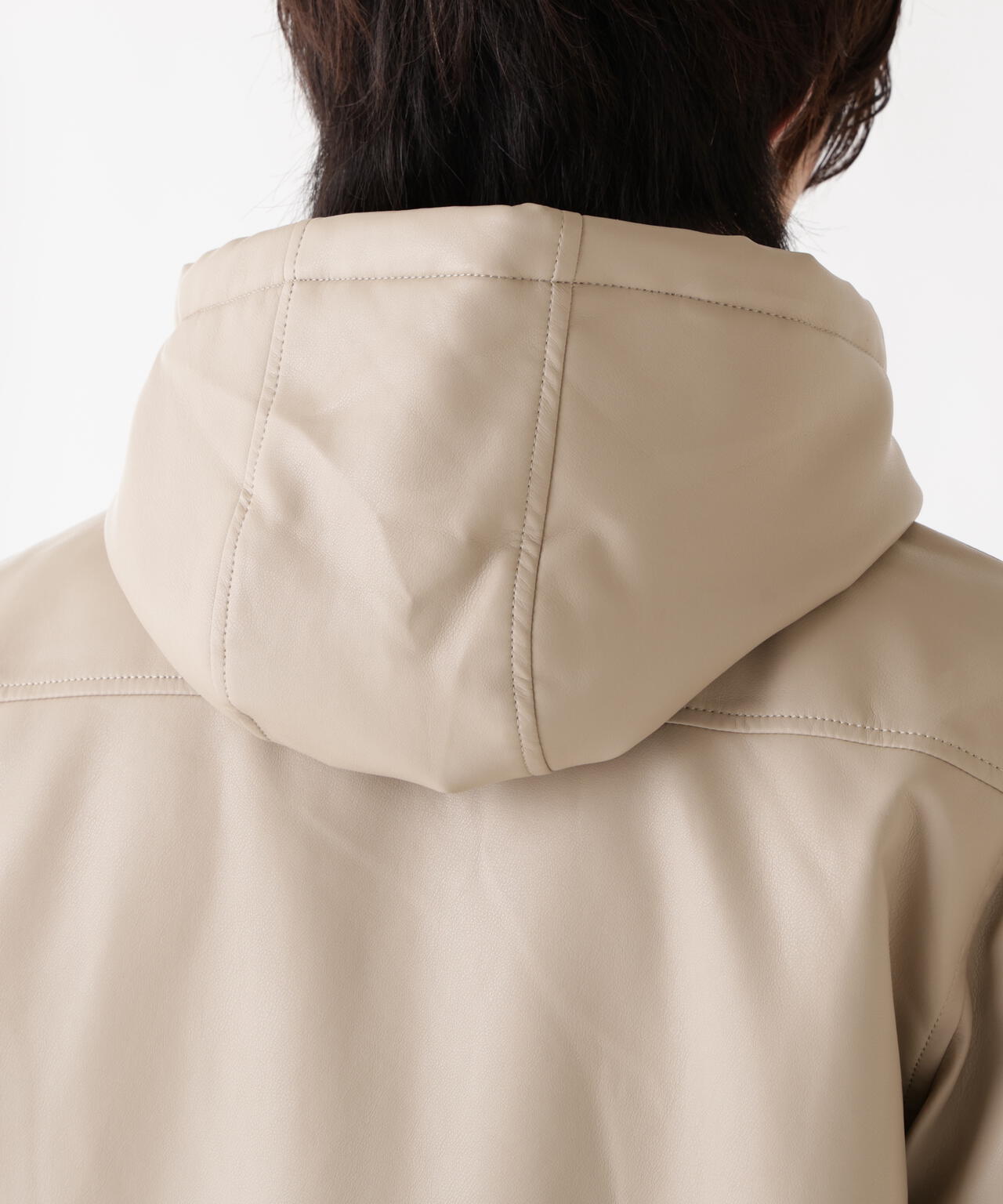 FAUX LEATHER HOODED RIB FLIGHT JACKET