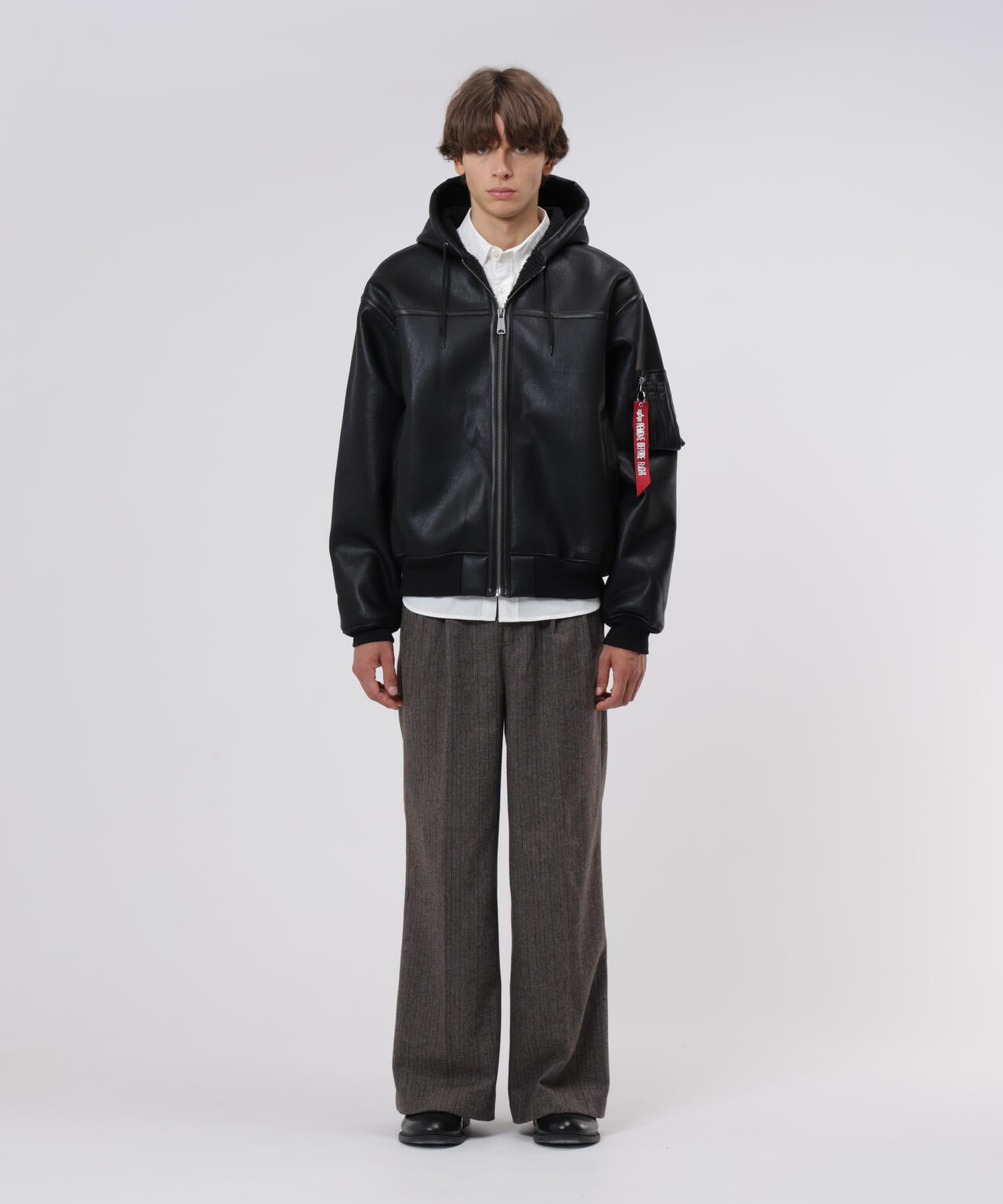 FAUX LTHR MA-1 HOODED RELAXED FIT FLIGHT JACKET | Alpha Industries